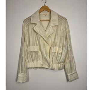 Boho Chic A Peach Lace Knit Cropped Jacket Womens Size M Ivory Cream ZJ75015BK